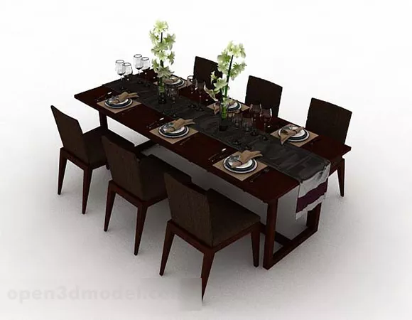 Wooden Dining Table With Chair 3d model Wooden Dining Table With Chair 3d model