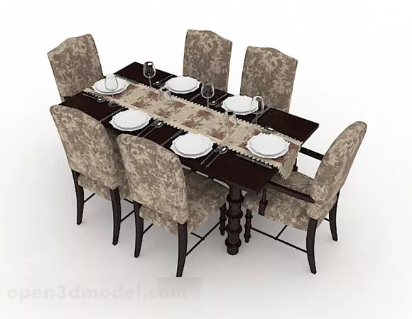 Home Dining Table Chair Wooden Style 3d model Home Dining Table Chair Wooden Style 3d model
