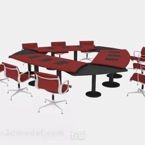Red Conference Table Chair Setset 3d model