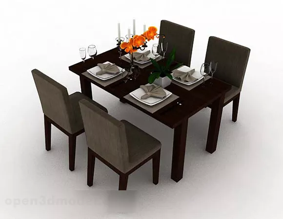 Dining Table Chair Set Brown Wooden 3d model Dining Table Chair Set Brown Wooden 3d model