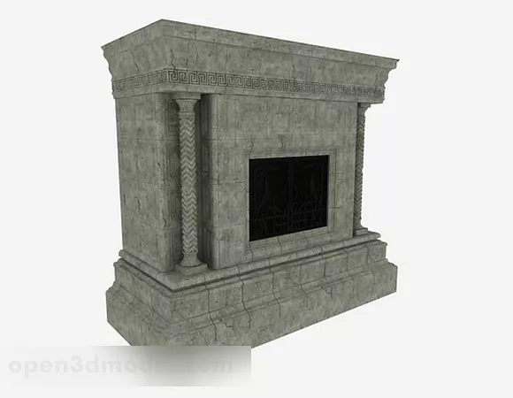 European Stone Carved Fireplace 3d model