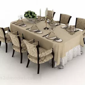 Brown Dining Table Chair Set 3d model