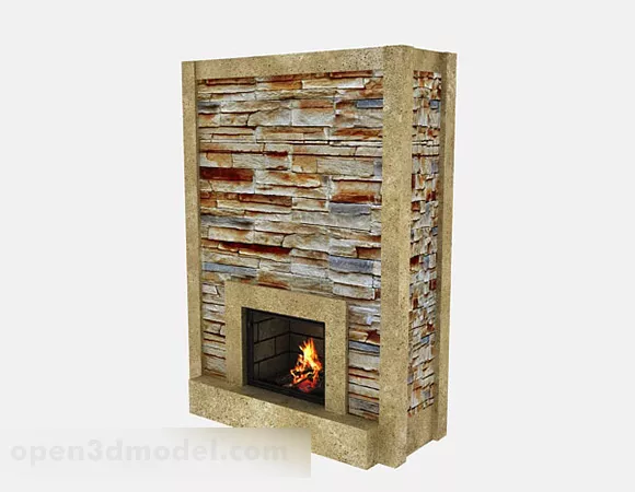 Classic Brick Fireplace With Shelf 3d model