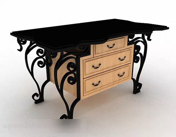 Black Iron Desk With Wooden Cabinet 3d model Black Iron Desk With Wooden Cabinet 3d model