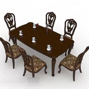 Brown Wood Dining Table Chair 3d model