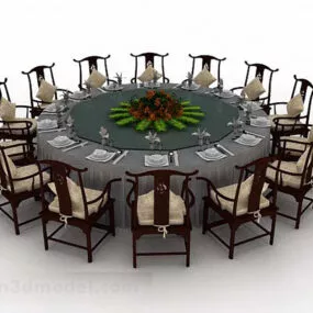 Chinese Wooden Dining Table Chair V1 3d model