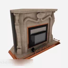 Brown Stone Classic Fireplace 3d model