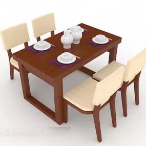 Wood Dining Table And 4 Chairs 3d model