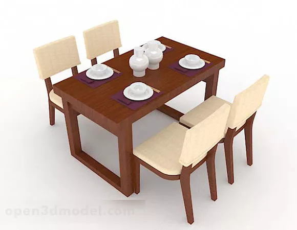 Wood Dining Table And 4 Chairs 3d model Wood Dining Table And 4 Chairs 3d model