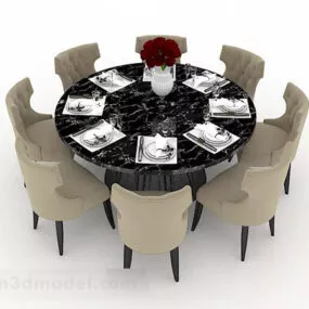 Marble Round Dining Table And Chair 3d model