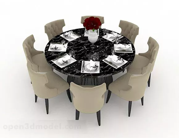 Marble Round Dining Table And Chair 3d model Marble Round Dining Table And Chair 3d model