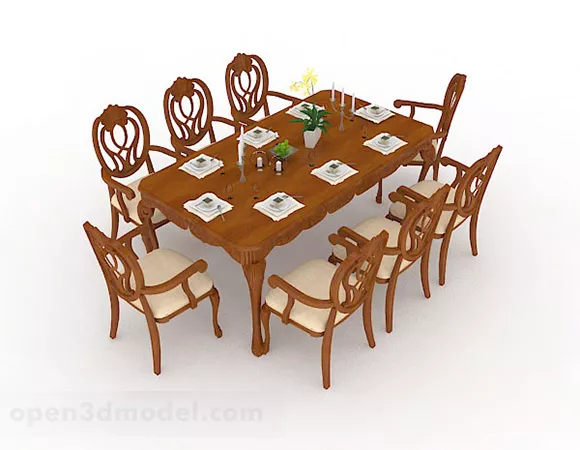 Brown Dining Table And Chair 3d model Brown Dining Table And Chair 3d model