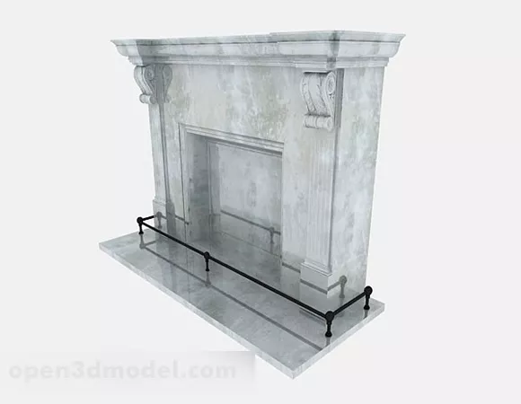 White Marble Stone Fireplace 3d model White Marble Stone Fireplace 3d model