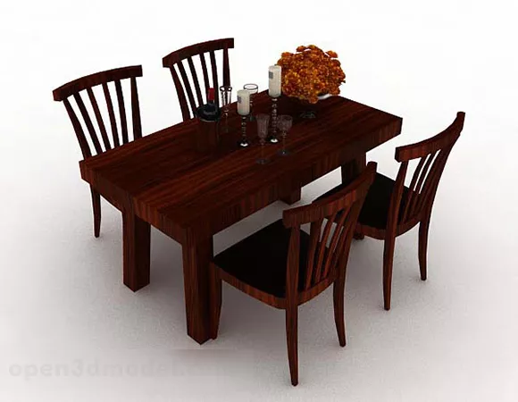 Brown Wood Dining Table Chair Set 3d model Brown Wood Dining Table Chair Set 3d model