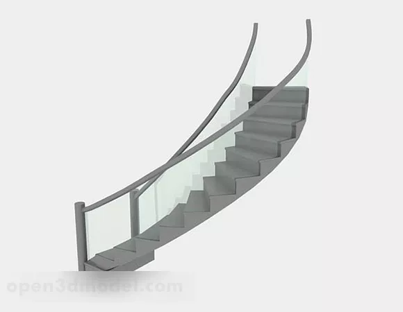 Steel Spiral Staircase Transparent Step 3d model
