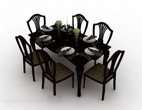 Wood Dining Table And 6 Chairs 3d model Wood Dining Table And 6 Chairs 3d model