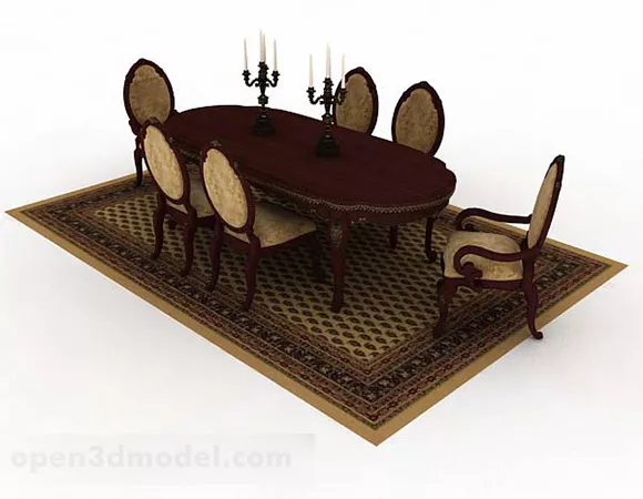 European Retro Dining Table Chair 3d model European Retro Dining Table Chair 3d model
