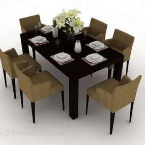 Wooden Style Dining Table And Chair 3d model
