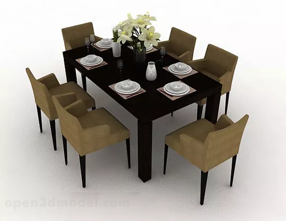Wooden Style Dining Table And Chair 3d model Wooden Style Dining Table And Chair 3d model