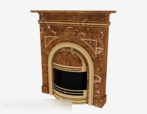 Antique Stone Fireplace With Carved Edge 3d model