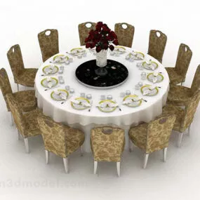 Restaurant Round Dining Table Chair 3d model