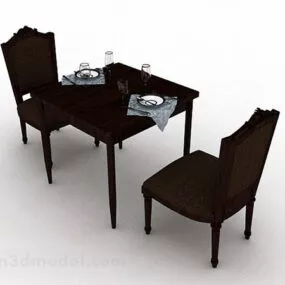 Brown Wood Dining Table Chair Design 3d model