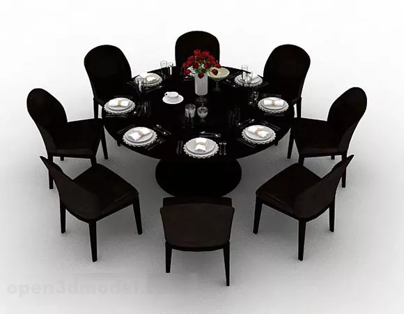 Dark Brown Round Dining Table And Chair 3d model Dark Brown Round Dining Table And Chair 3d model