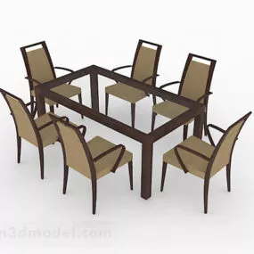 Brown Wooden Dining Table And Chair V1 3d model