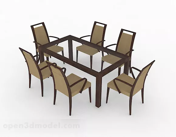 Brown Wooden Dining Table And Chair V1 3d model Brown Wooden Dining Table And Chair V1 3d model