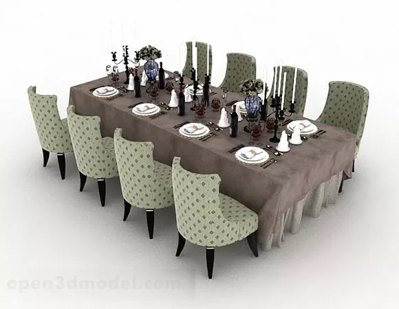 European Retro Dining Table And Chair 3d model European Retro Dining Table And Chair 3d model
