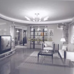 White Living Room Interior V2 3d model