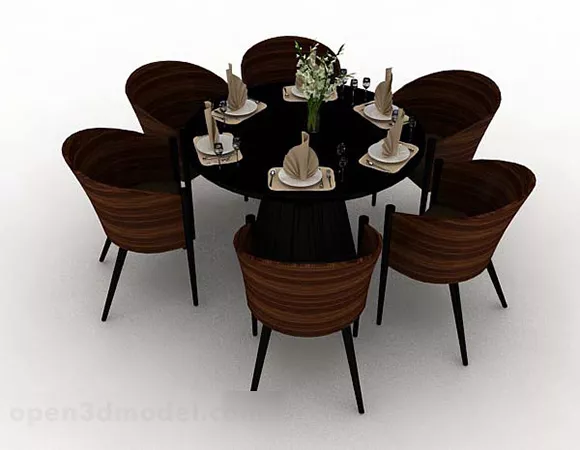 Brown Wooden Dining Table And Chair V2 3d model Brown Wooden Dining Table And Chair V2 3d model
