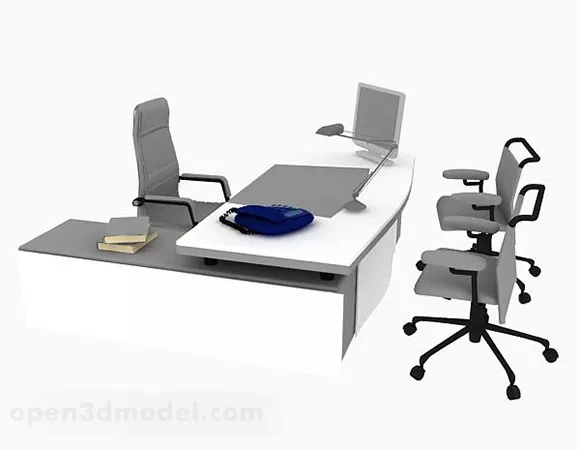 Gray Office Desk And Chair Set 3d model Gray Office Desk And Chair Set 3d model