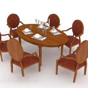 Wooden Dining Table And Chair V1 3d model