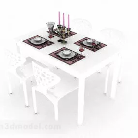 White Minimalistic Dining Table And Chair 3d model