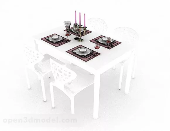 White Minimalistic Dining Table And Chair 3d model White Minimalistic Dining Table And Chair 3d model