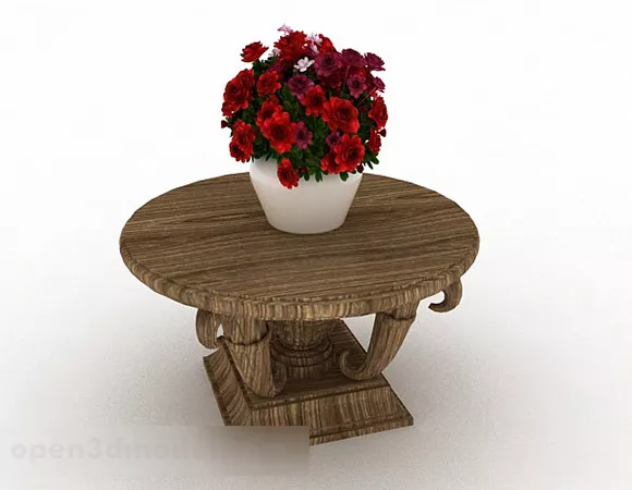 Brown Wooden Table Flower Potted 3d model Brown Wooden Table Flower Potted 3d model