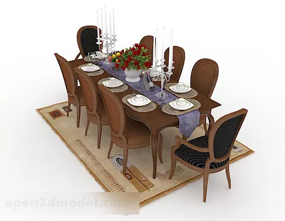 Antique Wooden Dining Table Chair 3d model Antique Wooden Dining Table Chair 3d model