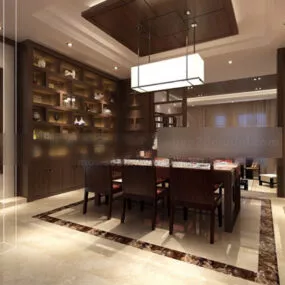 Wooden Style Dinning Room Interior 3d model