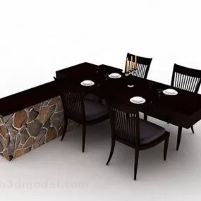 Wooden Brown Dining Table And Chair V2 3d model