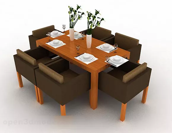 Brown Wooden Dining Table And Chair V4 3d model Brown Wooden Dining Table And Chair V4 3d model
