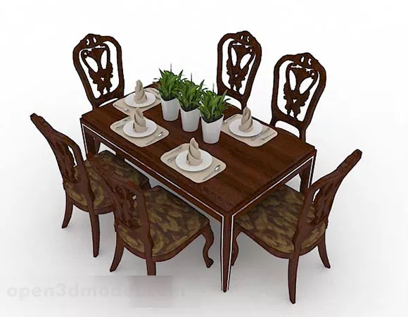 Brown Wooden Dining Table And Chair V6 3d model Brown Wooden Dining Table And Chair V6 3d model