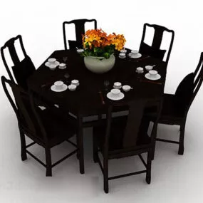 Chinese Style Wooden Dining Table And Chair 3d model