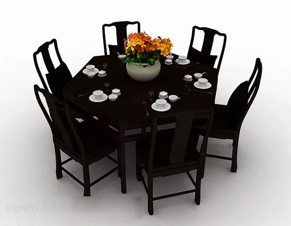 Chinese Style Wooden Dining Table And Chair 3d model Chinese Style Wooden Dining Table And Chair 3d model