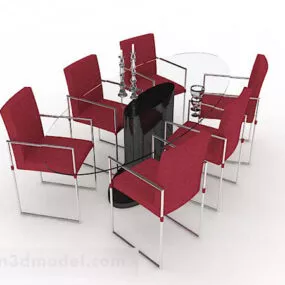 Red Minimalist Dining Table And Chair 3d model