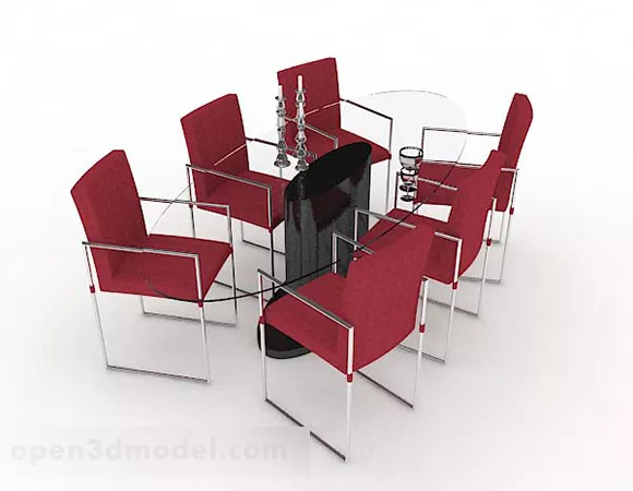 Red Minimalist Dining Table And Chair 3d model Red Minimalist Dining Table And Chair 3d model