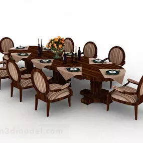 Brown Wooden Dining Table And Chair V7 3d model