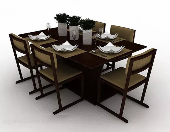 Brown Wooden Simple Dining Table And Chair 3d model Brown Wooden Simple Dining Table And Chair 3d model