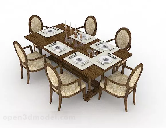 Wooden Brown Dining Table And Chair V3 3d model Wooden Brown Dining Table And Chair V3 3d model