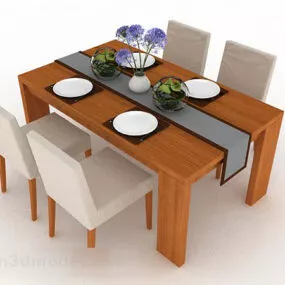 Simple Wooden Dining Table And Chair V2 3d model